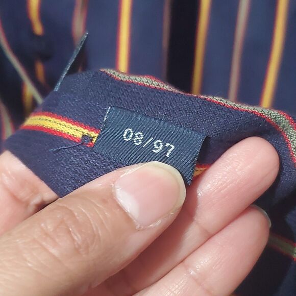 Vintage 90s Faconnable Albert Goldberg Shirt Mens M Navy Striped Button Down - Picture 4 of 10